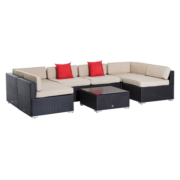 7pc Wicker Patio Furniture Sectional Sofa Set with Cushions - Beige