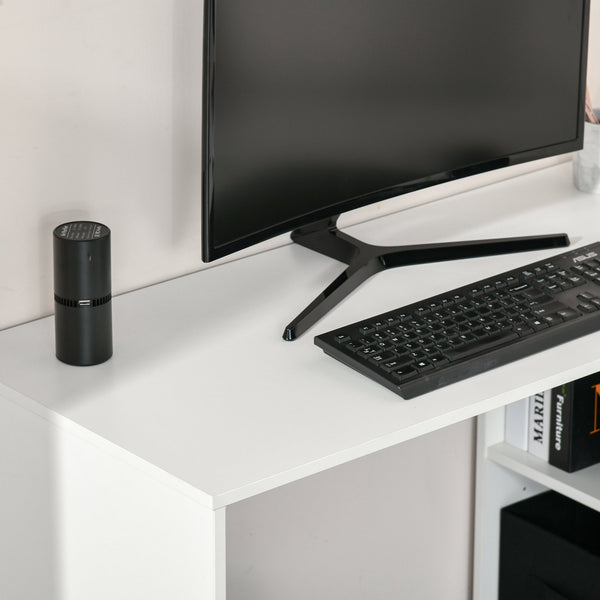 L-Shaped Computer Writing Desk with Storage Shelf - White