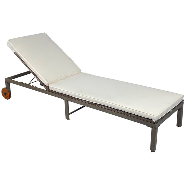 Adjustable Wicker Rattan Patio Reclining Chaise Lounge Chair - Cream White