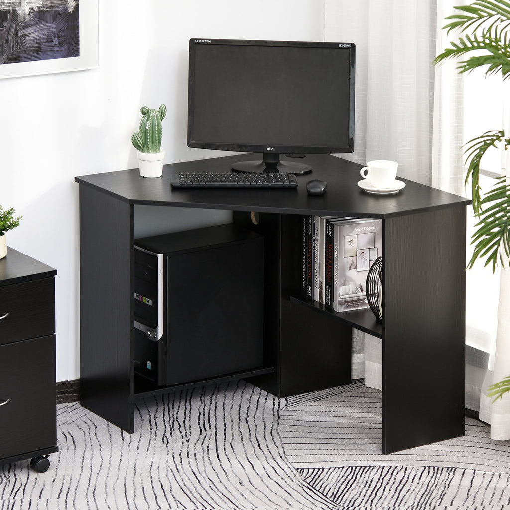 Multi Tier Computer Writing Desk with Shelves - Black