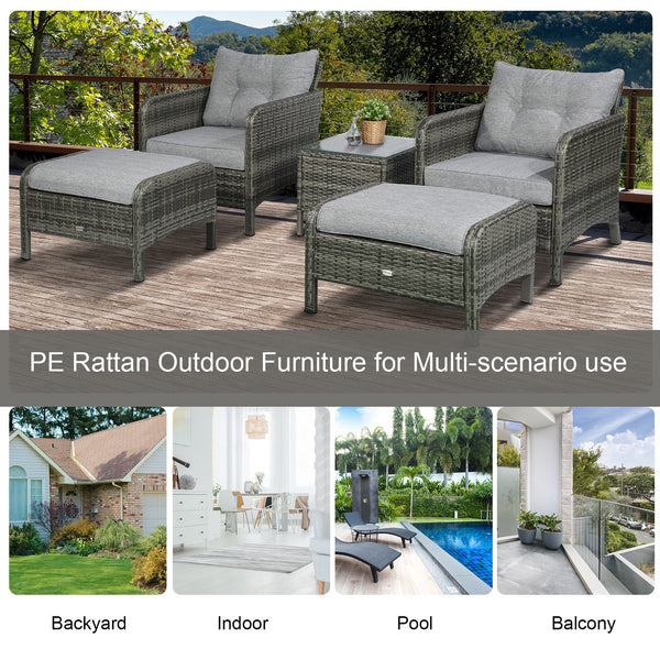 5pc Wicker Patio Furniture Sectional Sofa Set with Cushions - Light Grey