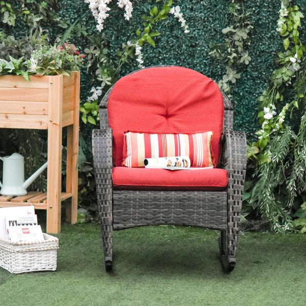 Outdoor Rattan Wicker Patio Rocking Chair - Red