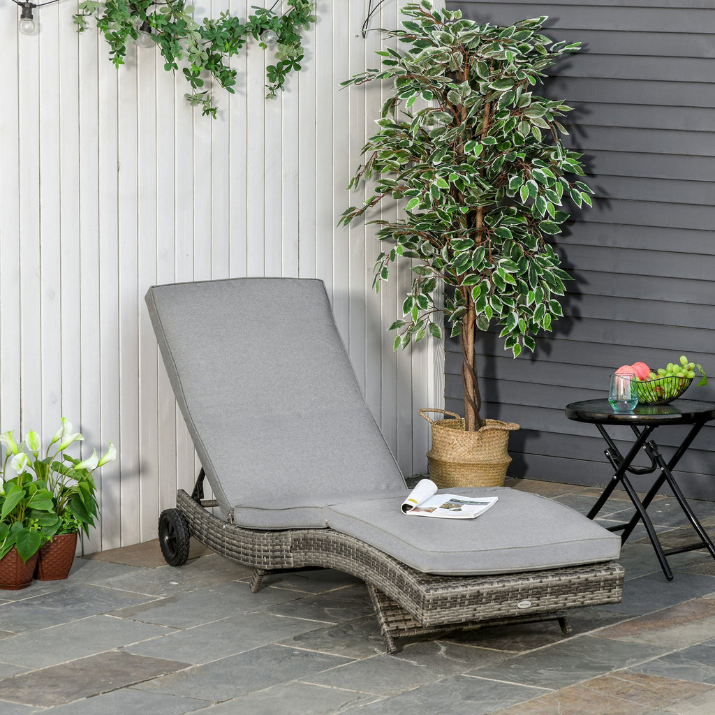 Adjustable Wicker Rattan Patio Chaise Lounge Chair - Grey