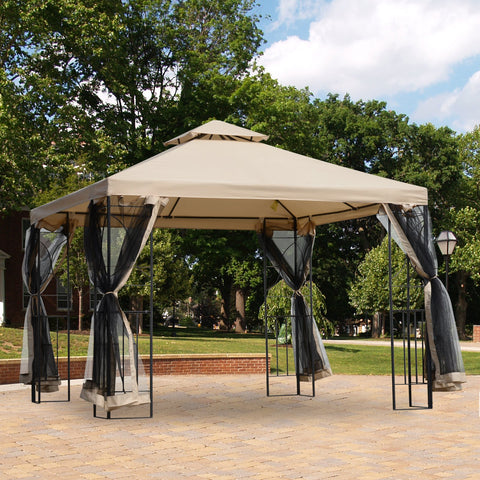 9.8x9.8 ft Gazebo Canopy with Mosquito Netting - Coffee and Cream