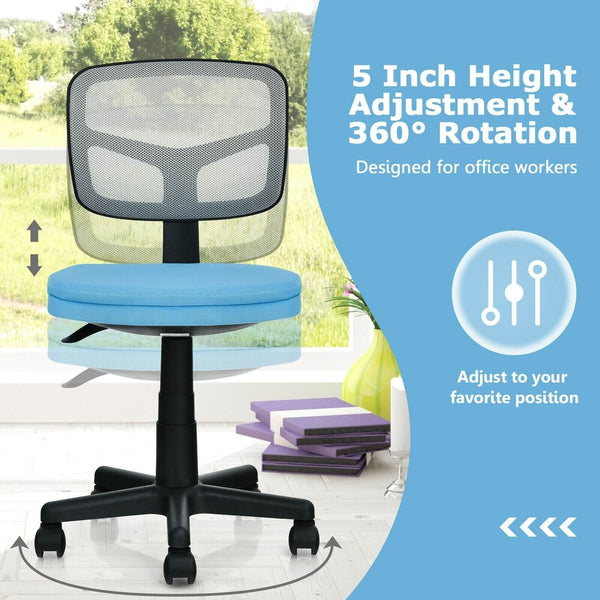 Height Adjustable Armless Computer Chair - Blue