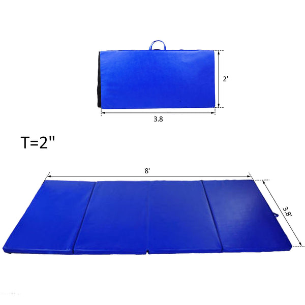 Folding Gym Exercise Yoga Mat (4 Panels) - Bright Blue