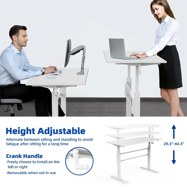 Height Adjustable Standing Computer Writing Desk with Crank Handle - White