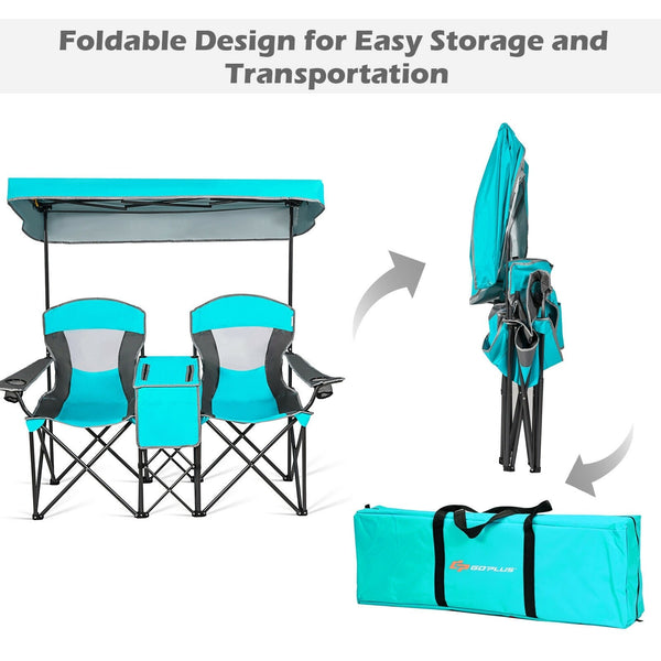Outdoor Camping Portable Folding Chair with Cup Holder - Turquoise