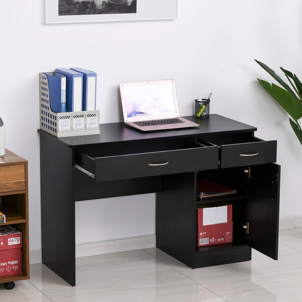 Computer Writing Desk with Two Drawers and Locker - Black