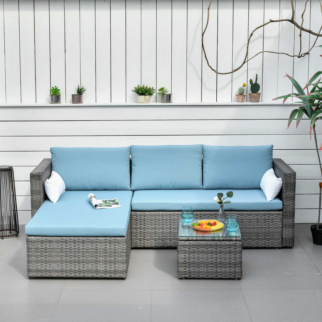 3pc Wicker Rattan Outdoor Patio Furniture Set - Blue
