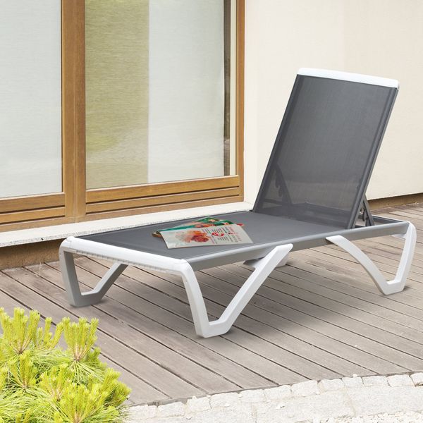 5 - Level Outdoor Portable Chaise Patio Lounge Chair with Adjustable Back - Light Grey