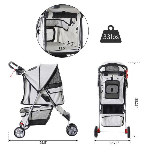 Folding  Pet Stroller Carrier -  Grey