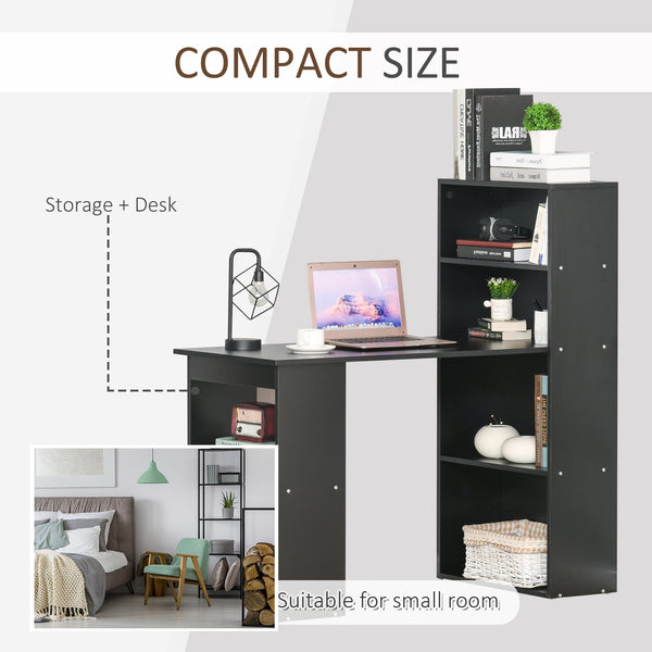 Home Office Desk with 6 Tier Storage Shelves - Black