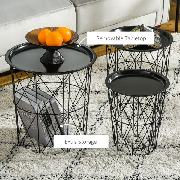3pc Nesting Tables with Storage - Black