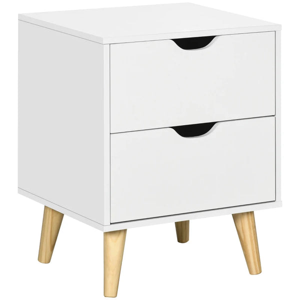 Bedside Table with 2 Drawers - White