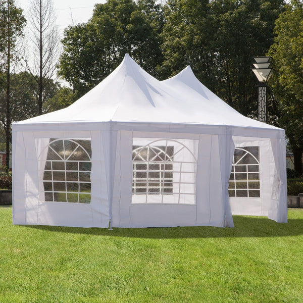 22x16 ft Octagonal Wedding Party Marquee Carport Canopy Tent with Removable Walls - White