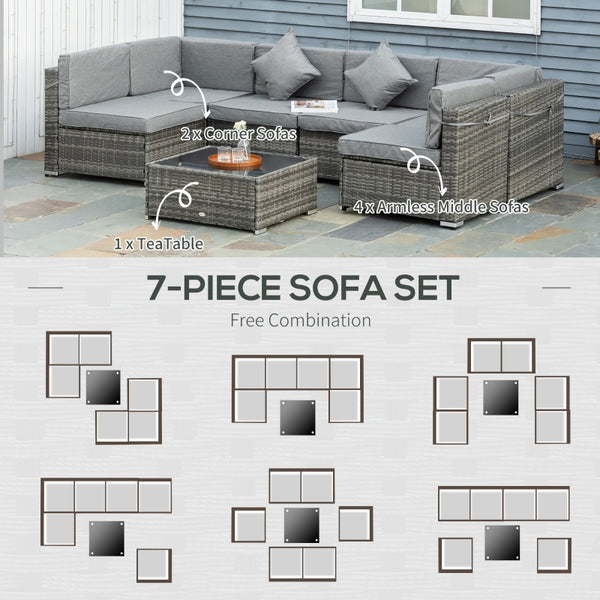 7pc Wicker Patio Furniture Sectional Sofa Set with Cushions - Grey