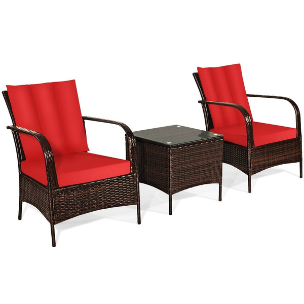 3pc Wicker Rattan Patio Furniture Set - Red