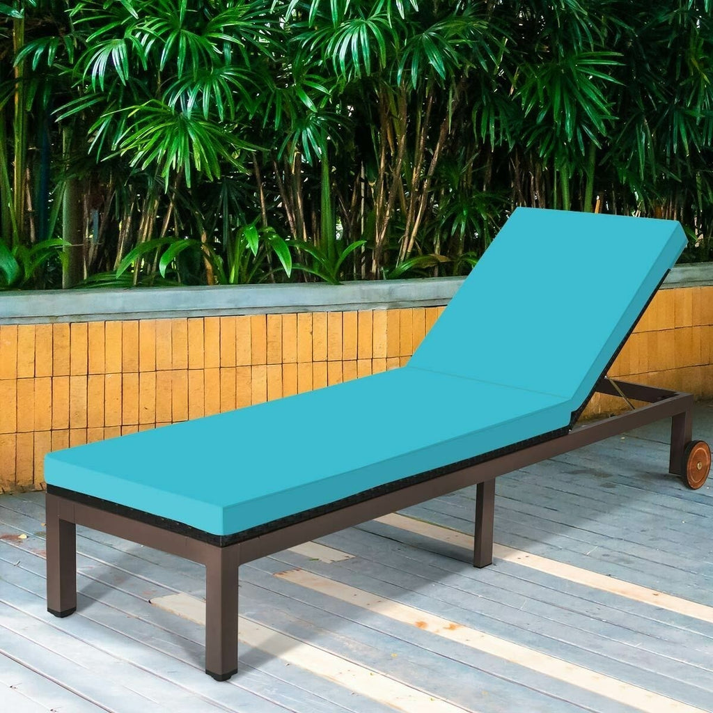 Adjustable Wicker Rattan Patio Chaise Recliner Lounge Chair - Turquoise