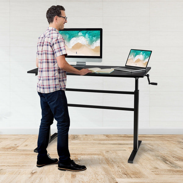 Height Adjustable Standing Computer Writing Desk with Crank Handle - Black