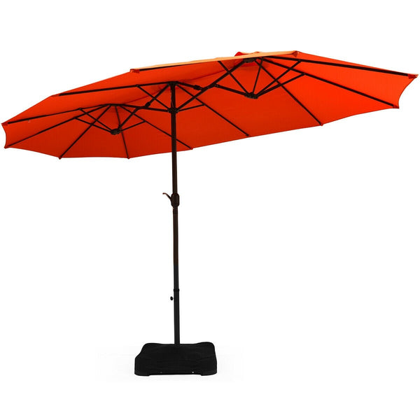 15 Ft. Extra Large Patio Double Sided Umbrella with Crank and Base - Orange
