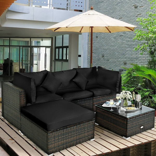 5pc Outdoor Patio Rattan Furniture Set - Black