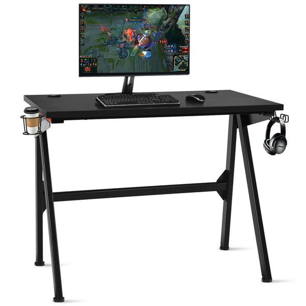 Computer Gaming Desk with Cup Holder and Headphone Hook - Black