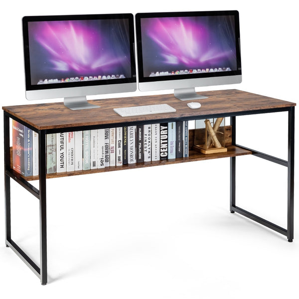 55" Computer Writing Desk with Storage Shelf - Walnut