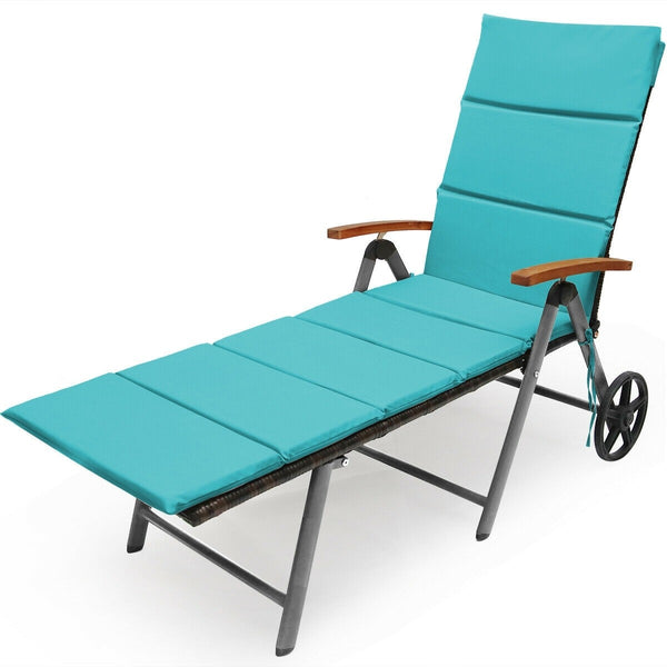 Foldable Outdoor Wicker Rattan Chaise Lounge Recliner Chair - Turquoise