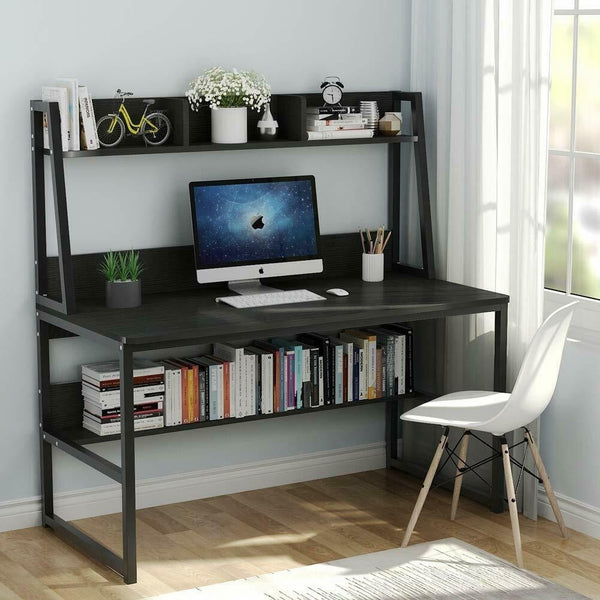 Computer Writing Desk with Bookshelf - Gray