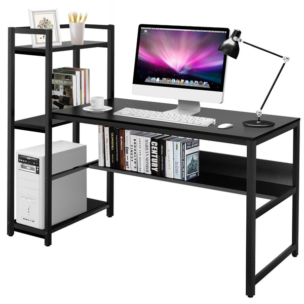 Computer Writing Desk with 4 Tier Storage Shelf - Black