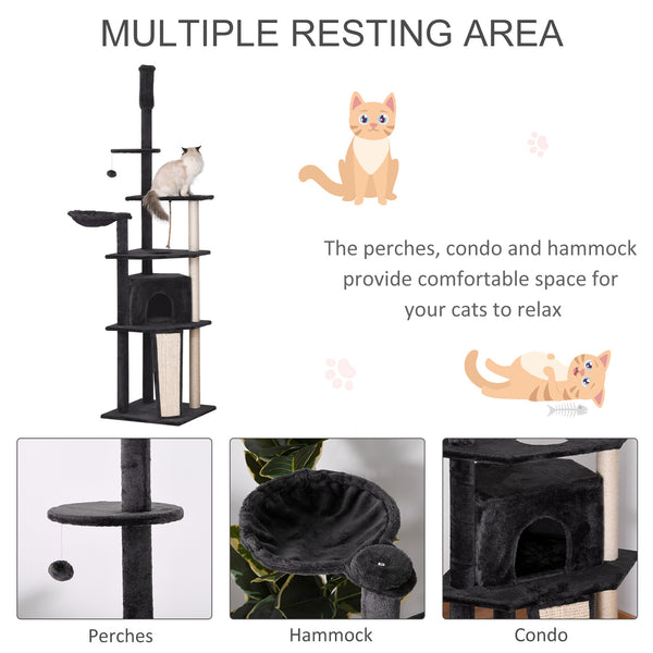 83"- 95" Multilevel Cat Tree Condo with Scratching Posts - Dark Grey