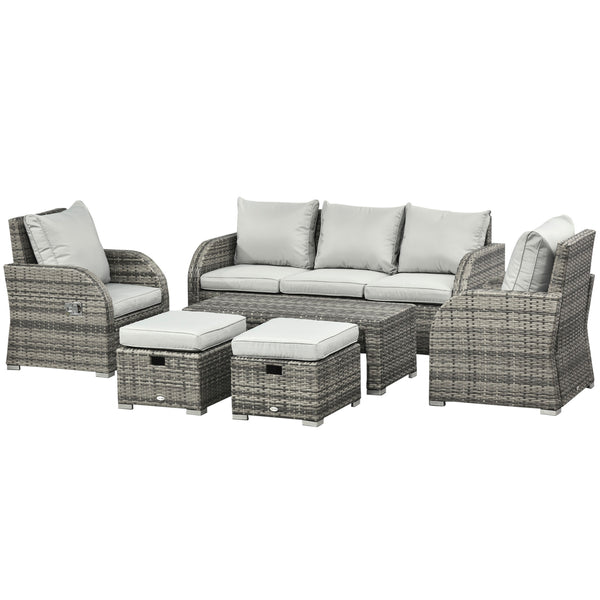 6pc Wicker Rattan Outdoor Patio Recliner Furniture Set - Light Grey