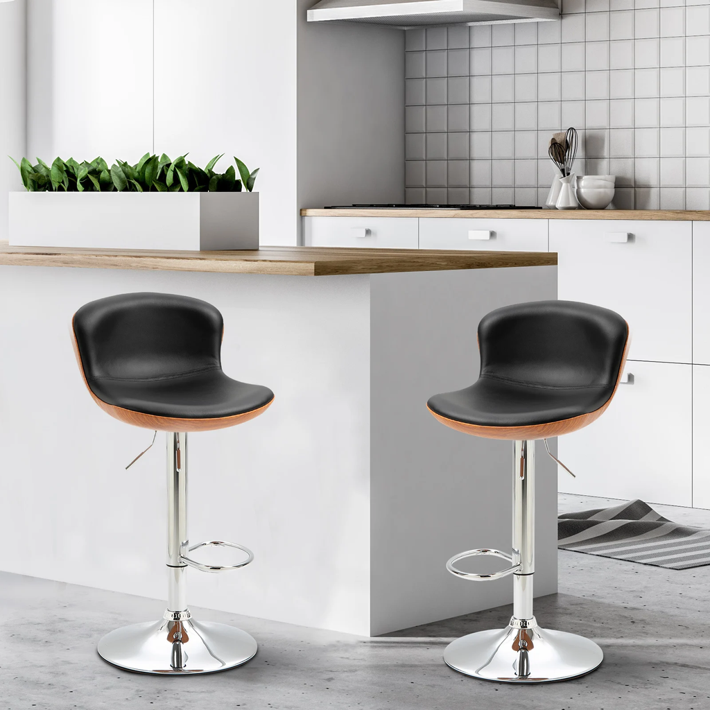 2pc Counter Bar Stools with Footrest - Black