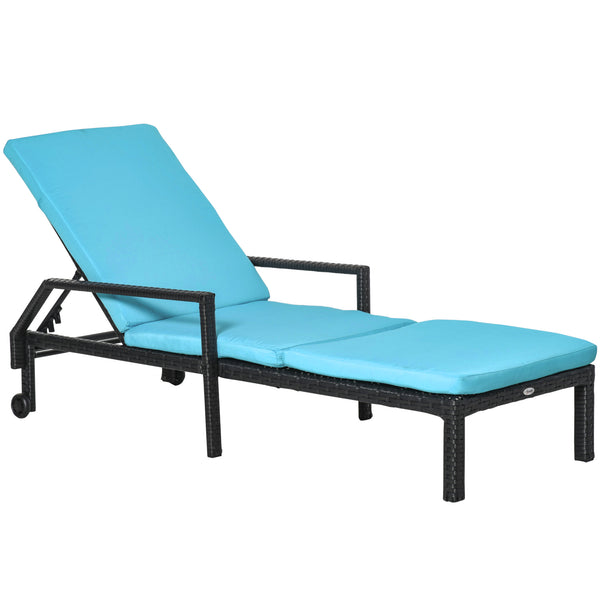 Adjustable Wicker Rattan Patio Reclining Chaise Lounge Chair - Blue