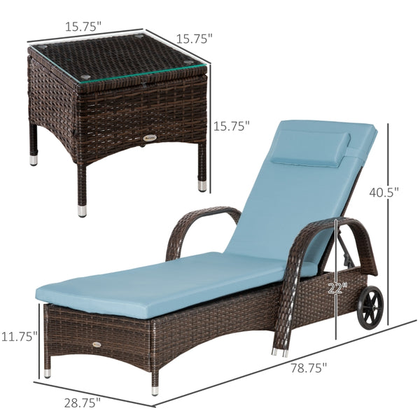 3pc Wheeled Patio Rattan Chaise Lounge Set - Brown and Gray