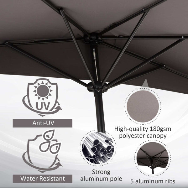 9' Half Round Outdoor Parasol Wall Umbrella - Gray