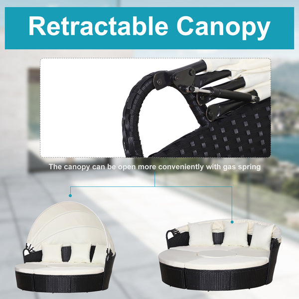 5pc Outdoor Plastic Rattan Round Sofa Patio Set - Beige