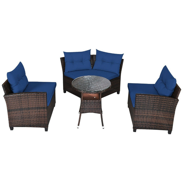 4pc Outdoor Cushioned Wicker Rattan Furniture Set - Navy