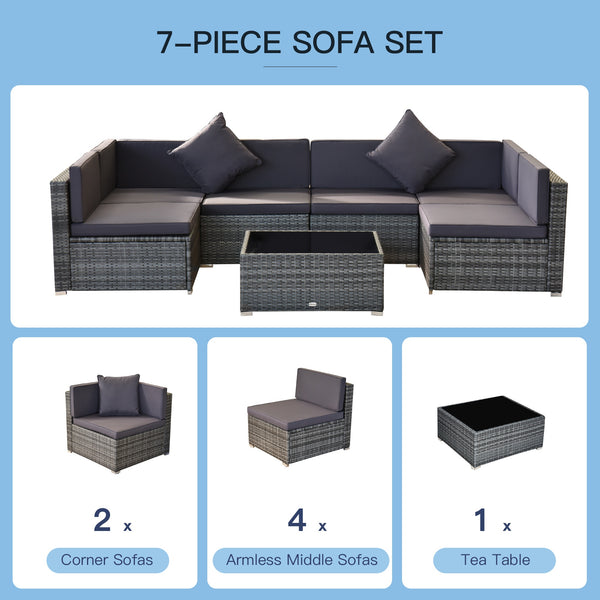 7pc Wicker Rattan Patio Furniture Sectional Sofa Set with Cushions - Deep Grey