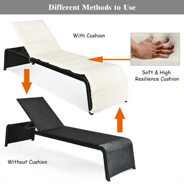 Adjustable Patio Rattan Lounge Chair - White