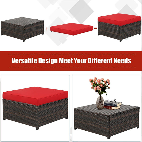 5pc Wicker Rattan Patio Cushioned Furniture Set - Red