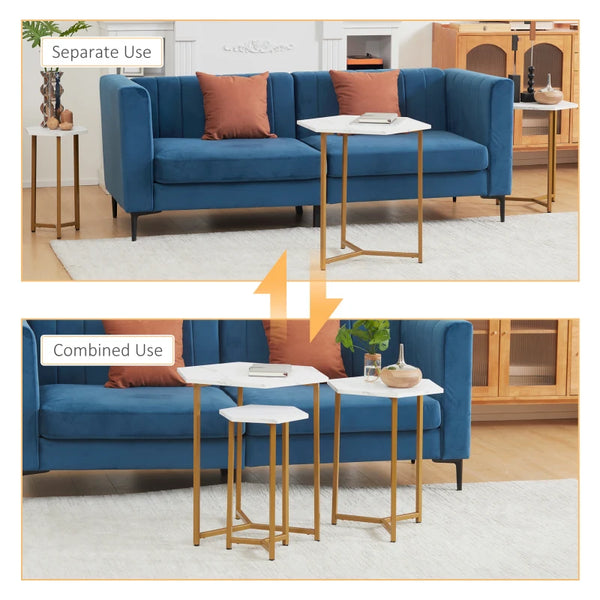 3pc Nesting Side Tables - White and Gold