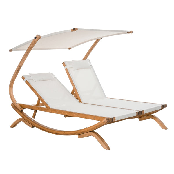 Loveseat Lounge Chair with Adjustable Canopy - Beige