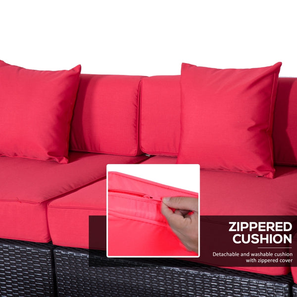 9pc Rattan Patio Lounge Furniture Set - Red