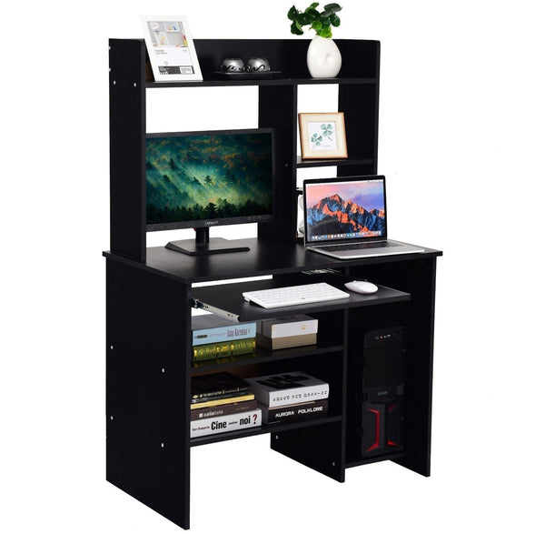 Computer Desk with Storage Shelves - Black