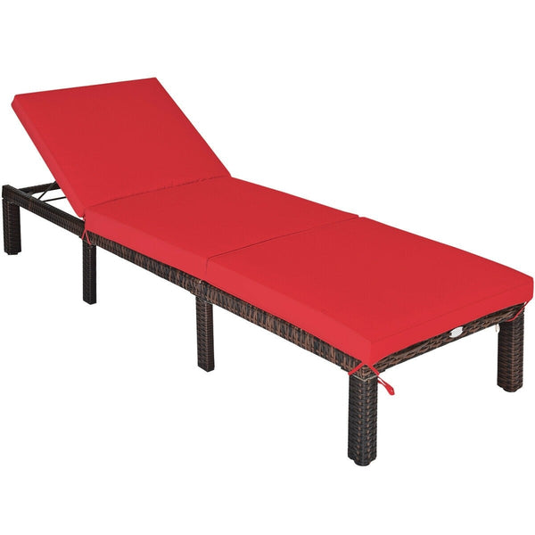 Adjustable Wicker Rattan Patio Chaise Lounge Chair - Red