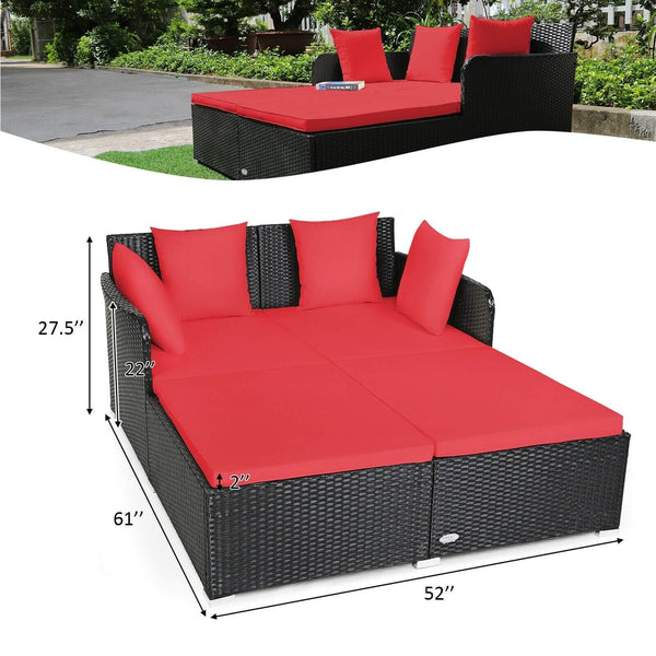 Wicker Rattan Patio Daybed - Red