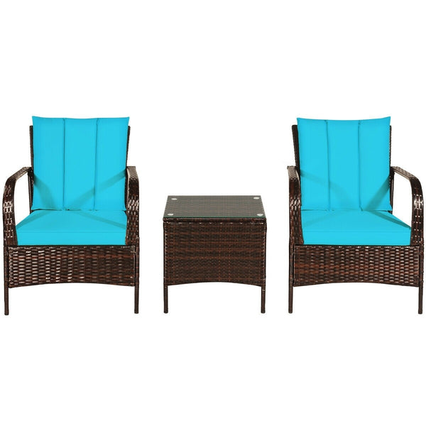 3pc Wicker Rattan Patio Furniture Set - Turquoise