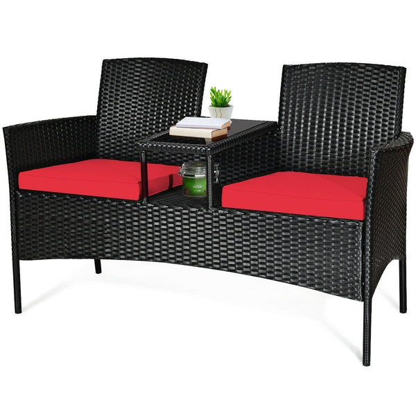 2-Person Wicker Rattan Patio Conversation Furniture Set - Red